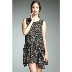 THEORY Rikini Abstract Printed Silk Asymmetrical Mini Dress Size Women's 0